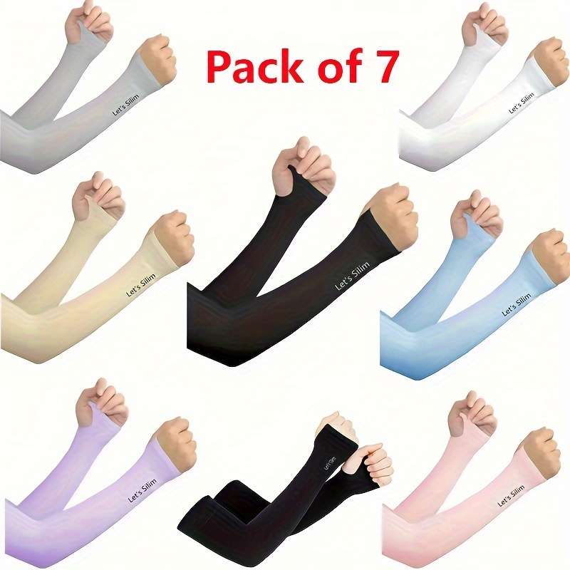 

7 Pairs, Unisex Cooling Arm Sleeves, Uv Protection Sunblock Gloves For Women, Summer Ice Silk Sleeve Covers, Anti-uv, Breathable & Stretchable, Various Colors