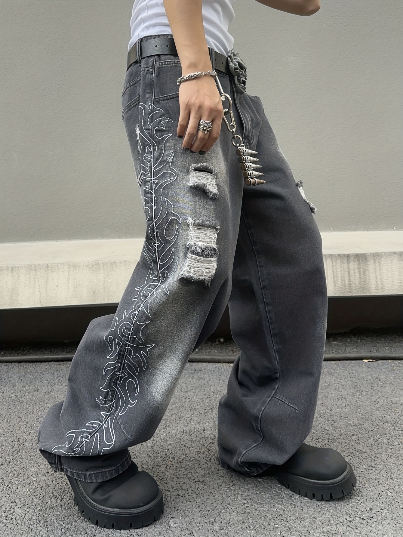 Denim Fiamme Sui Pantaloni JEANS DENIM BLU STAMPATI FIAMME Vision