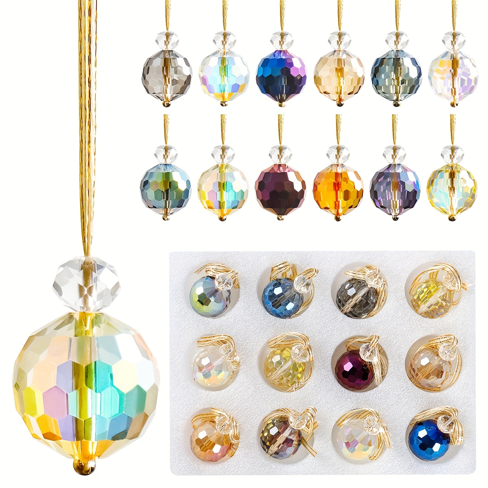 

12pcs Crystal Christmas Ball Ornaments Fluorescent Glass Christmas Decorations Vintage Prism Ball Christmas Tree Decorations Party Home Christmas Decorations