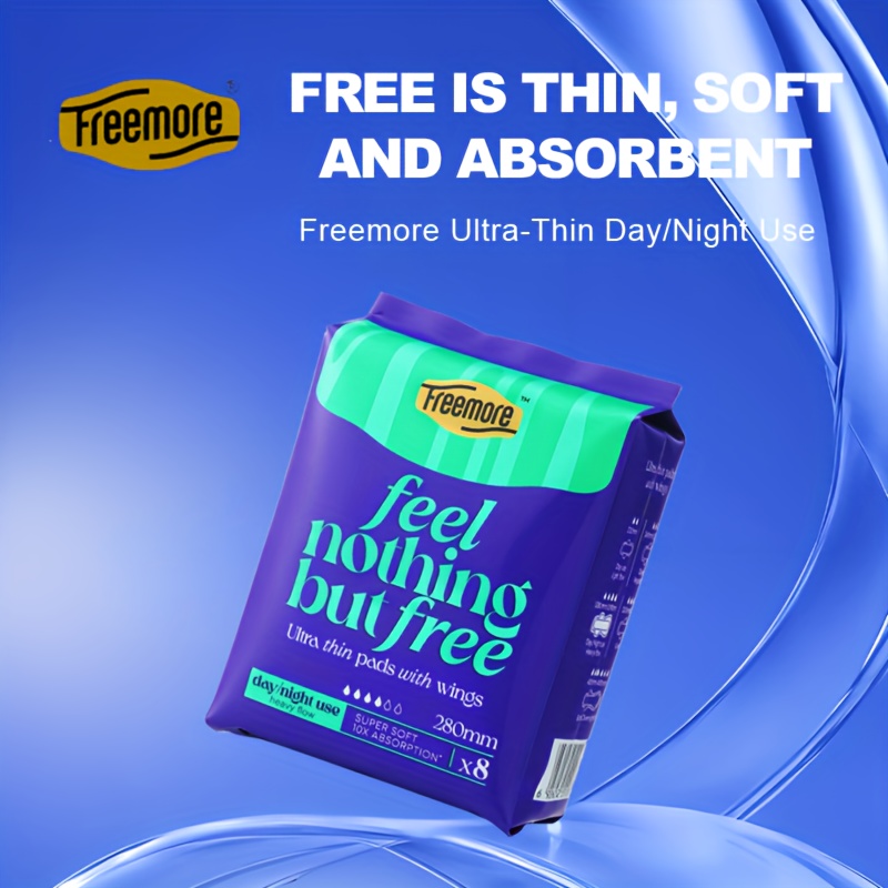 24pcs/ 48pcs Freemore Ultra Thin Day/Night Use Sanitary Napkin (280Mm), Free Is Thin, Soft And Absorbent, Just 0.07Cm Thick for an Ultra-Thin Feel, Double "Instant Absorb Core" for 10X Absorption, Super Soft Sanitary Pads
