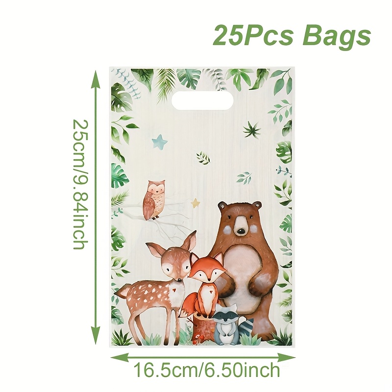 E-shop Geschenk für Sie/Ihn 25/50 Stück Waldtier-Tragetaschen - Fuchs & Bär Muster mit Hirsch, Sternen & Blättern, Langlebige Polypropylen PP