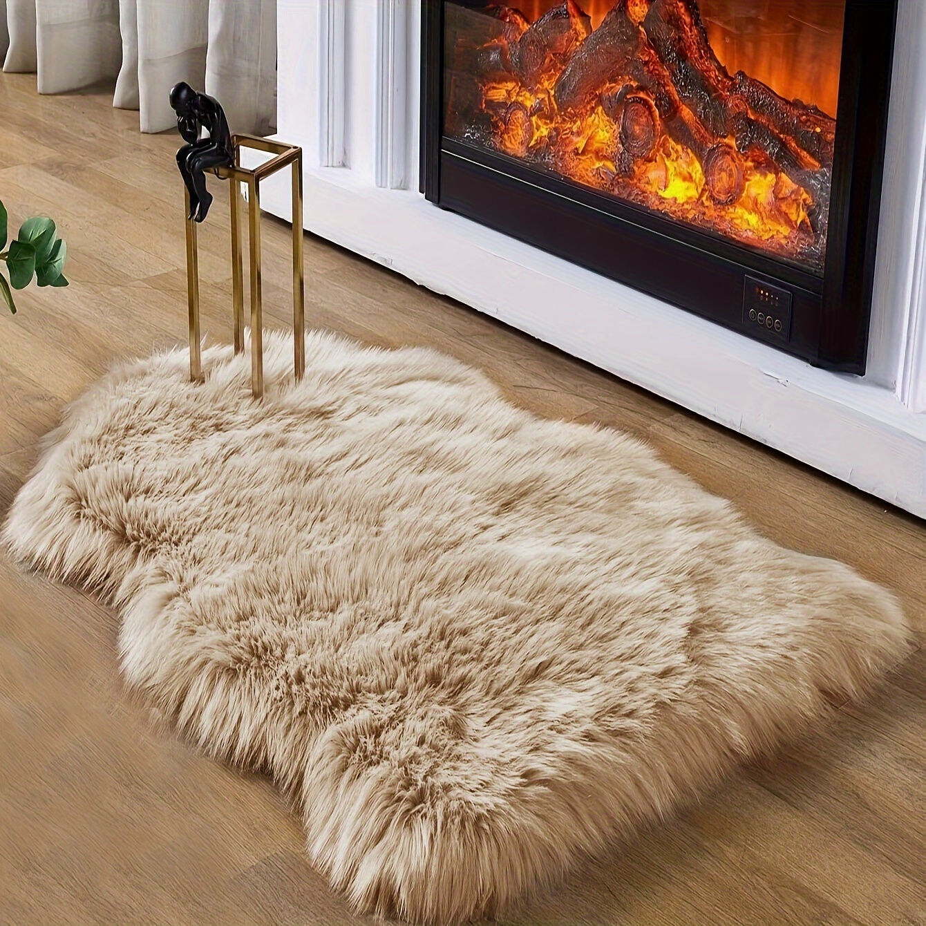 Image of A Soft And Fluffy Artificial Rug For The Home, Suitable For Bedrooms, Living Rooms, And , Perfect As A Pet Mat Or Bedside Rug In Khaki