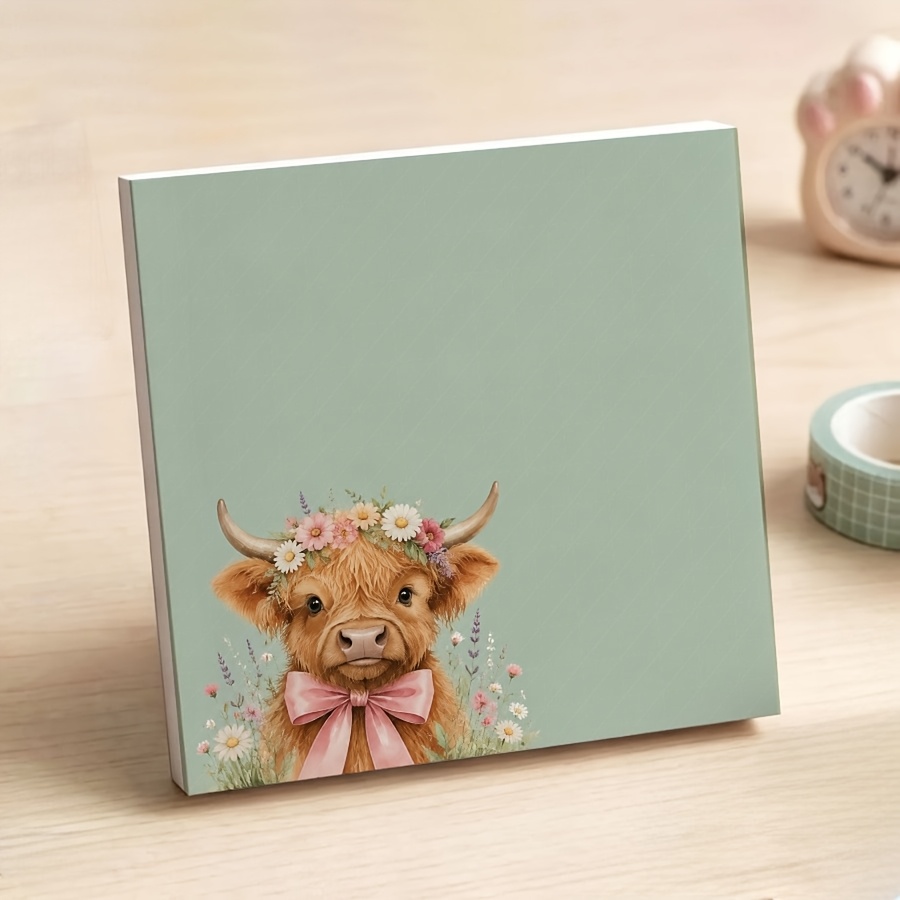 TEMU Cute Highland For Cow With Crown Notebook, Sage Green Aesthetic Tear-off Memo Pad, Blank Farmhouse , Suitable For Desk Decoration, School