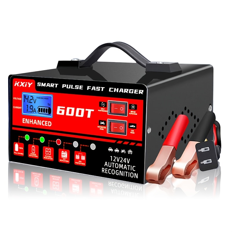 TEMU Charger For 12v And 24v, With Lcd Screen, Repair Function, And Temperature Regulation - Designed For Smart Charging Maintenance Of Car, Truck, , Lawn Mower, Boat, And Motorcycle Batteries