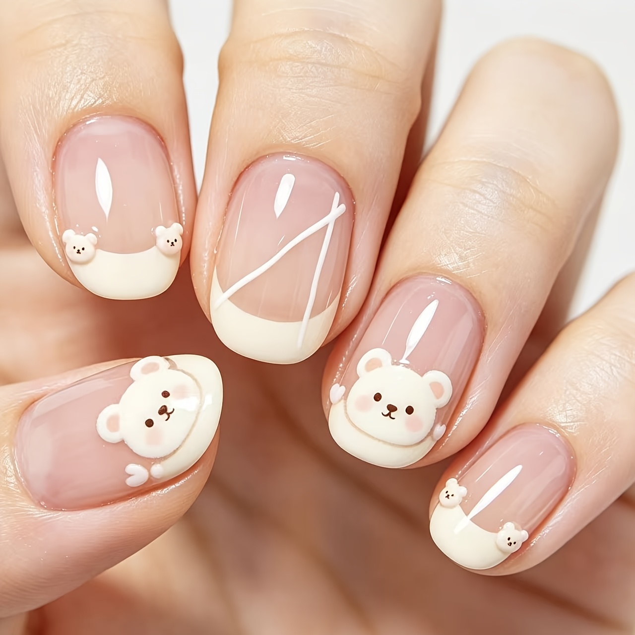 TEMU Nouvelles Faux Ongles Ours Nude, Art d'Ongles Amovible Western Girly Célébrité en Ligne 24pcs