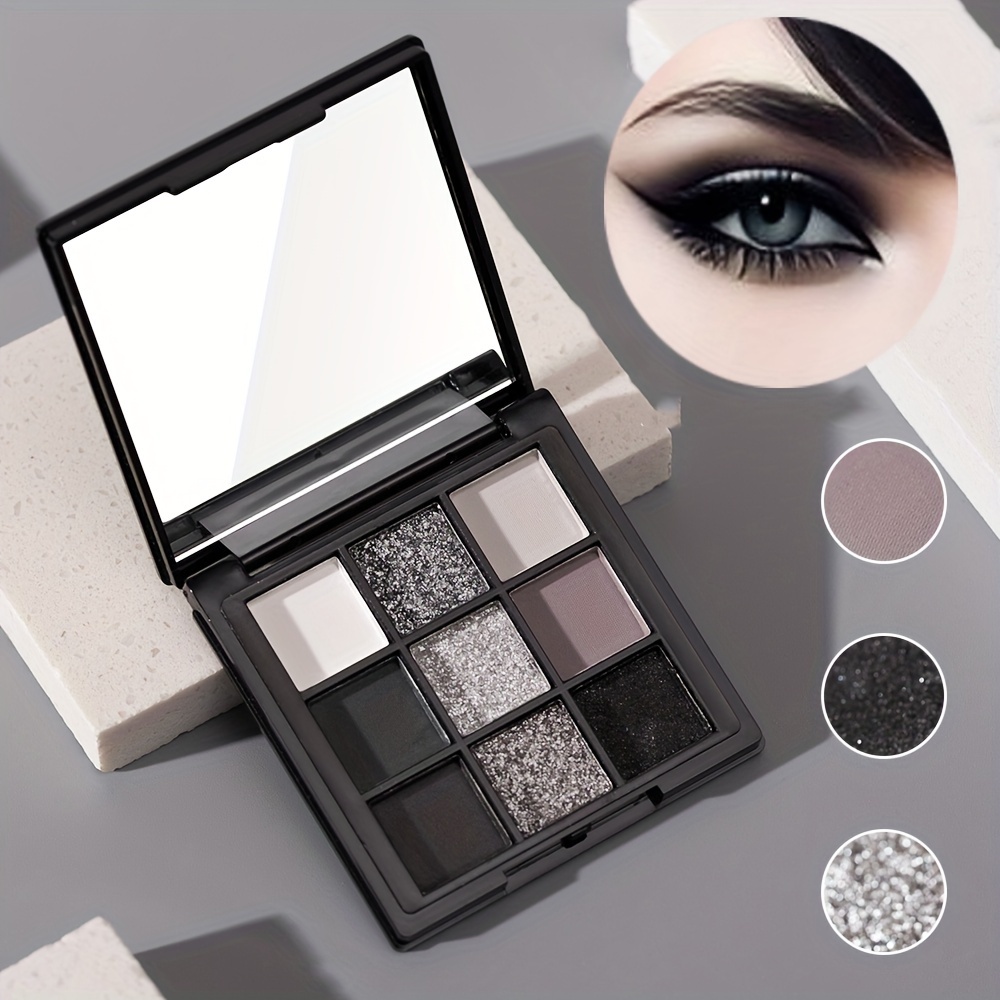 

9-color Eyeshadow Palette In Gray Tones, Smoky Punk Style, Light Gray, Dark Silver, Cool Pearlescent And Shimmer Eyeshadow Makeup