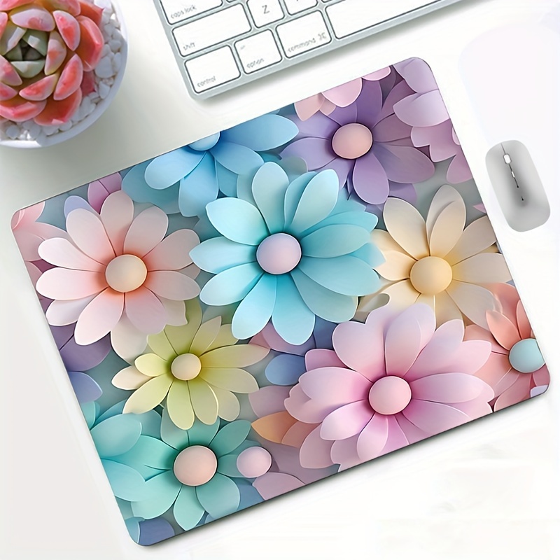 TEMU Kawaii Anime Floral Mouse Pad - 7x8.6in, Non-slip Rubber Base, Hd Printed Desk Mat For Gaming And Office Use, Perfect Gift For Girls