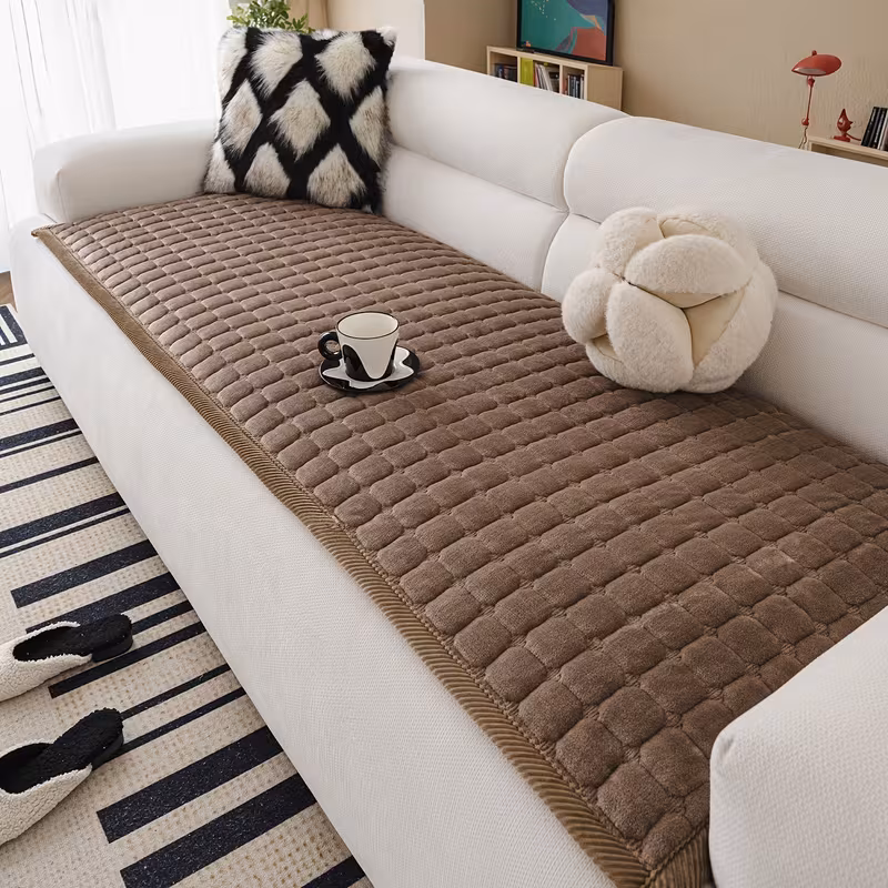 a 1pc thick quilted flannel sofa cover handcrafted in a modern minimalist style with a matching wide border design this plush non slip sofa cushion friendly and scratch resistant machine washable suitable for Product details 15