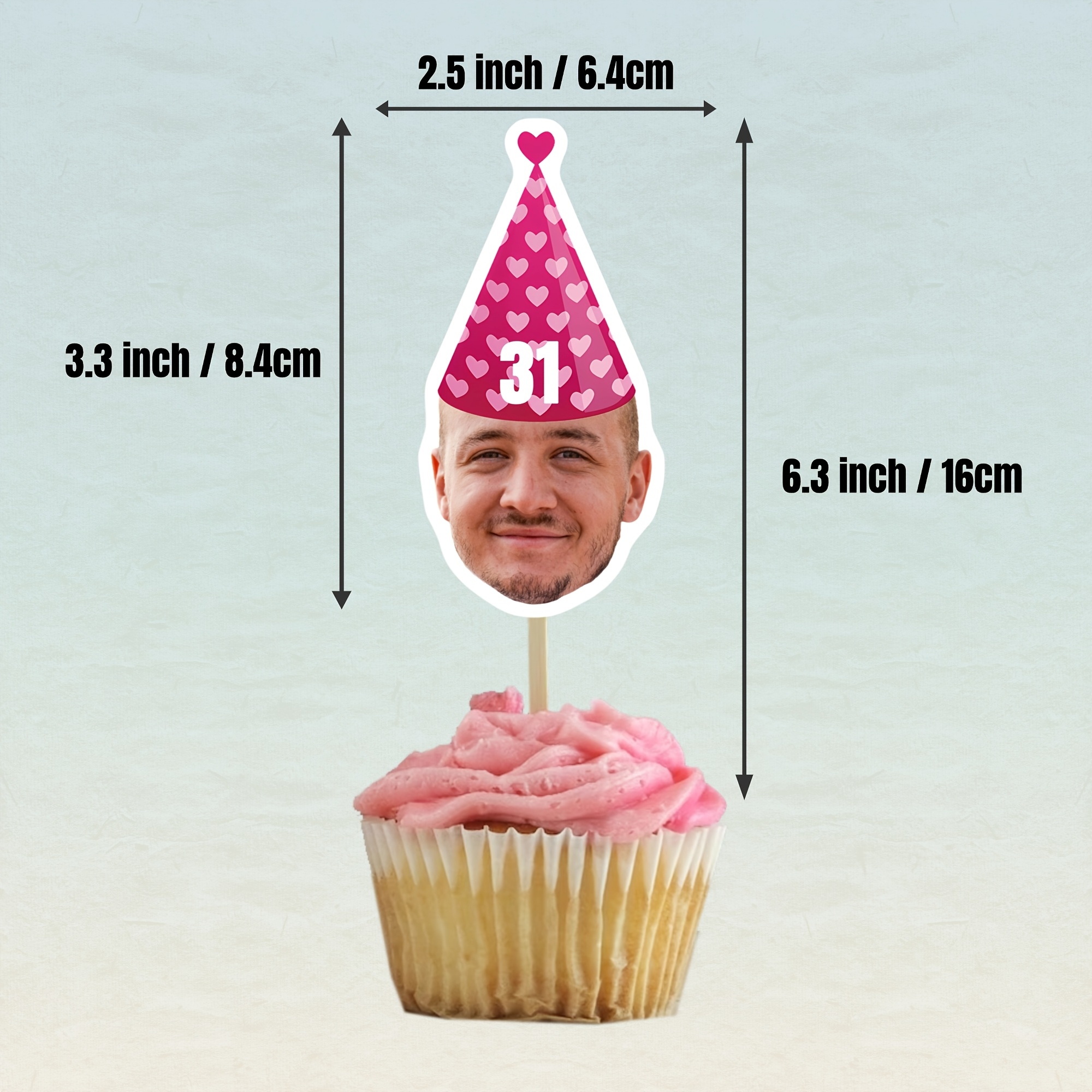 personalisierte tortenstecker mit geburtstagskappen - individuelle foto-kuchendekorationen - geburtstagsparty-dekorationen, partyzubehör - deko für donuts, muffins und cupcakes - lustige weihnachts- und geburtstagsgeschenke,   für verschiedene anlässe