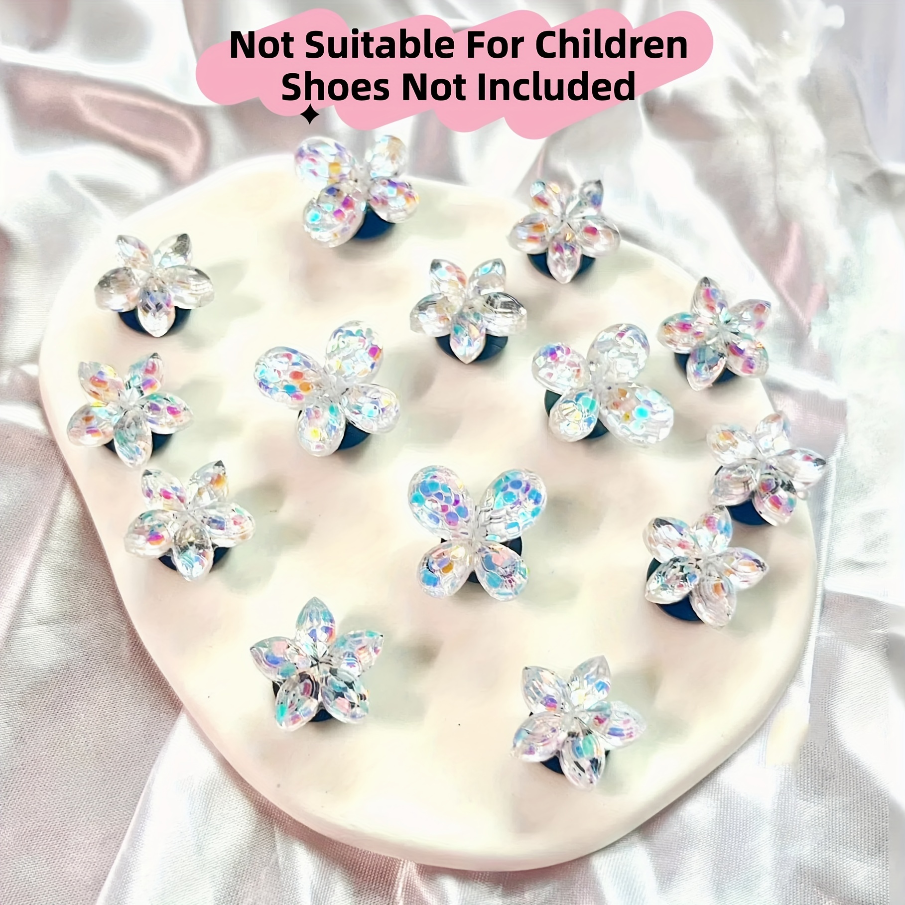 Image of 14-pack Flower Shaped Shoe Charms For Clogs, Garden Shoes, Sandals & Slippers - Durable Plastic, Resin, - Decorative Birthday Party Gift Accessories