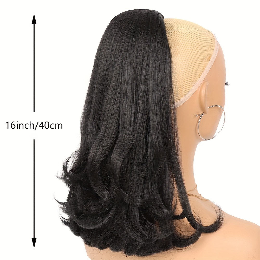 heat resistant synthetic   straight ponytail extension tail 16 inch natural black drawstring ponytail hair for women elegant bun hairpiece for weddings parties daily use ponytail hair extensions details 3