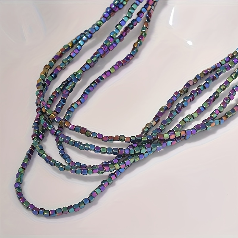 TEMU Approximately 210 Pieces Of 2mm Colorful Hematite Square Beads With Straight Holes For Diy Beading Bracelets, Necklaces, And Jewelry Materials.