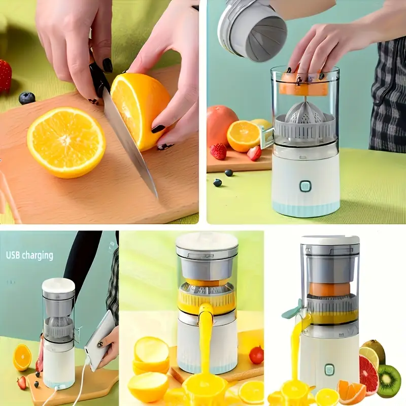 portable multifunctional juicer machine automatic juice extraction usb rechargeable compact cup for orange juice essential kitchen appliance for countertop friendly 0 5l 1l capacity food grade abs cup 36v operating voltage lithium battery details 1