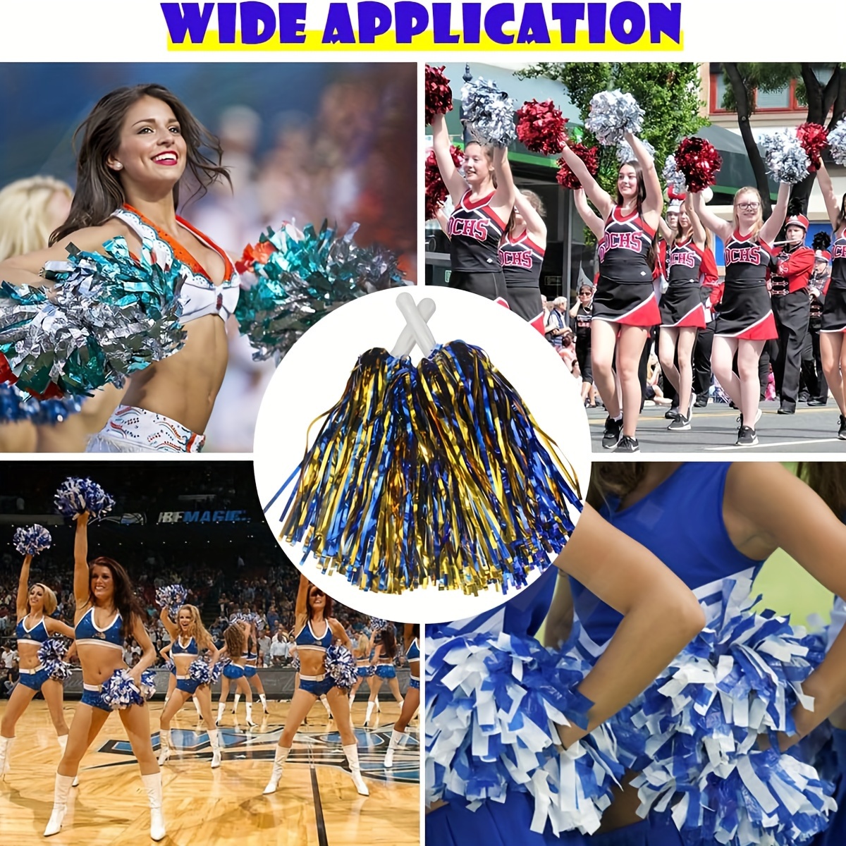 Mini Megaphone 60-Pack Cheerleading Pom Poms Metallic Blue