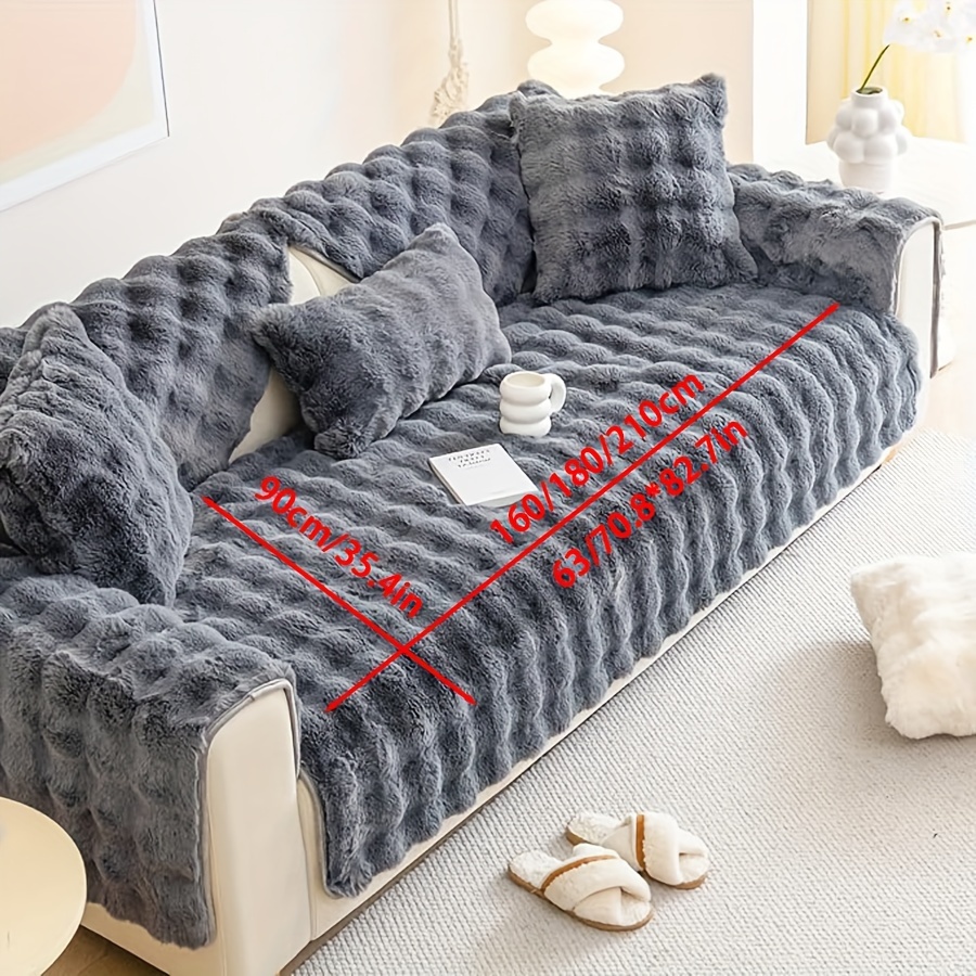 TEMU 1pc Luxury Thick Fur Plush Couch Cover Ultra Soft Anti-slip Sofa Cover Fluffy Furry Sofa Slipcover Washable Furniture Protector For Kids Dogs Cats Pet