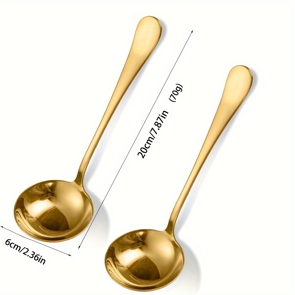 TEMU 2 Packs High Quality Stainless Steel Thickened Soup Spoons, Ramen Soup Spoons, Deep Spoons, Large Soup Spoons, Cooking Spoons, Suitable For