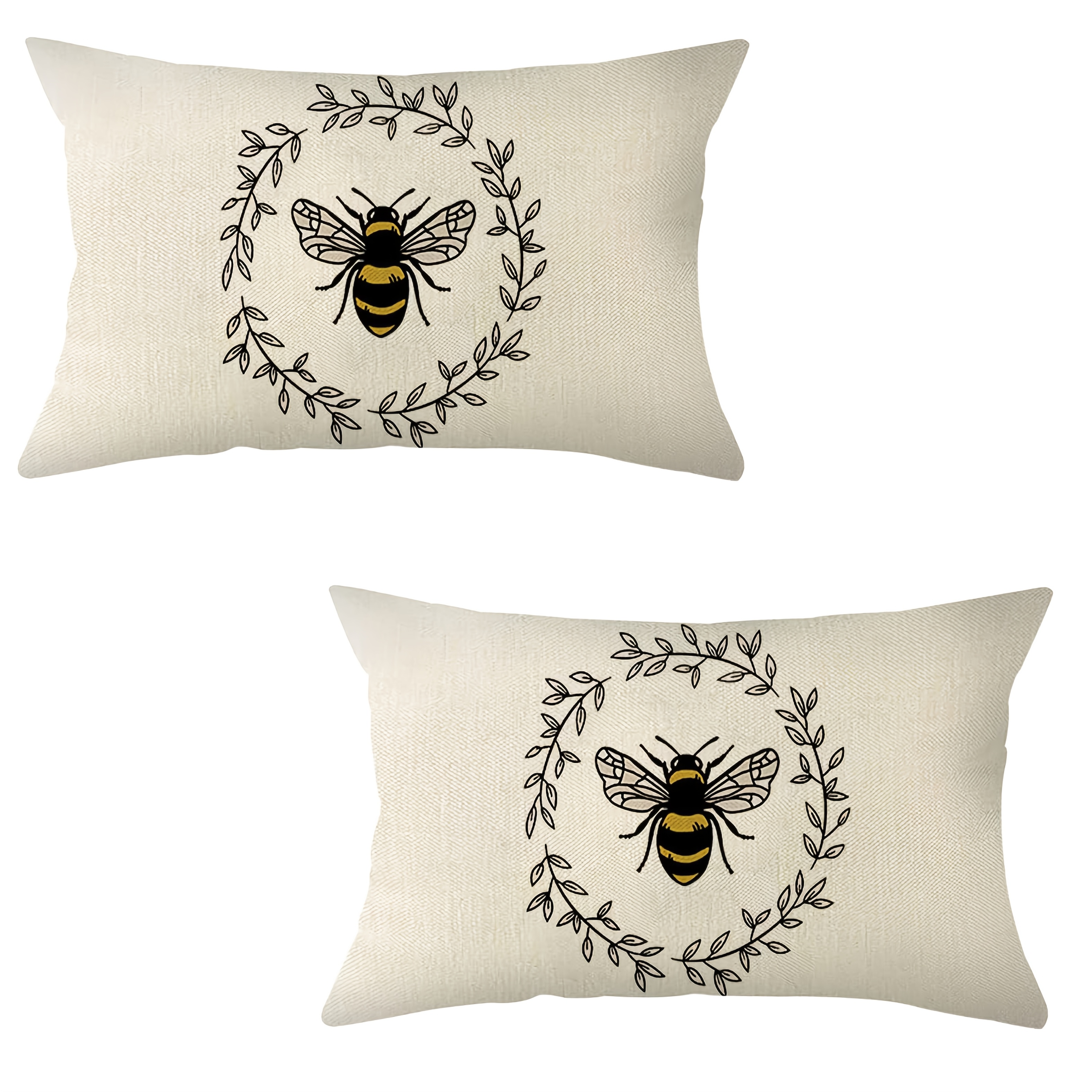 TEMU 2pcs Contemporary Bee Lumbar Pillow Covers, 12 X 20 Inch, Single Side, No Pillow , Woven Polyester, Machine Washable, Zipper Closure, With