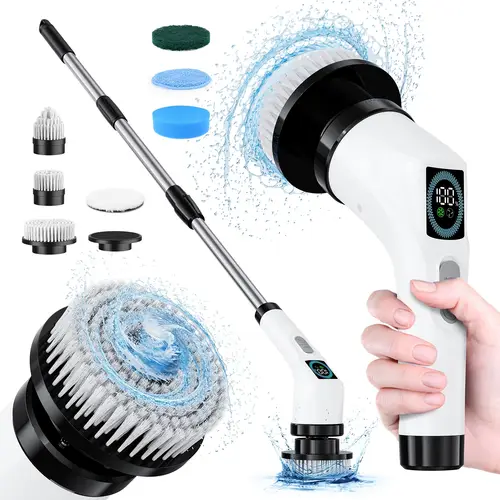 1pc 7 in 1 electric rotary scrubber cordless cleaning brush with adjustable angle and 2 cordless scrubber household electric spin scrubber spin scrubber scrubber bathroom kitchen electric display easter decorations for home