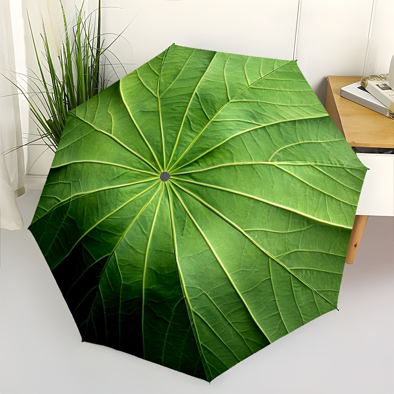 TEMU Green Patterned Umbrella - Automatic Open And Close, Sturdy , Portable Foldable Design, Suitable For Men And Women In , Outdoor Umbrella For