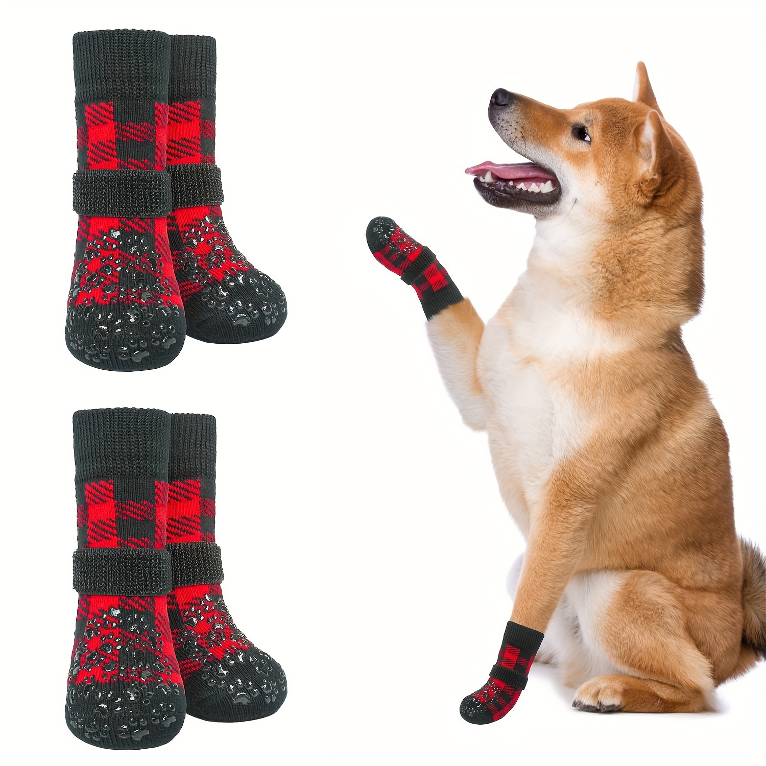 

4pcs Double Side Anti-slip Dog Socks For Hot/cold Pavement, - Dog Grip Socks With Straps For Indoor On Hardwood Floor Wear, Non Slip Dog Boots & Paw Protectors For Indoor, Christmas Holiday Gifts