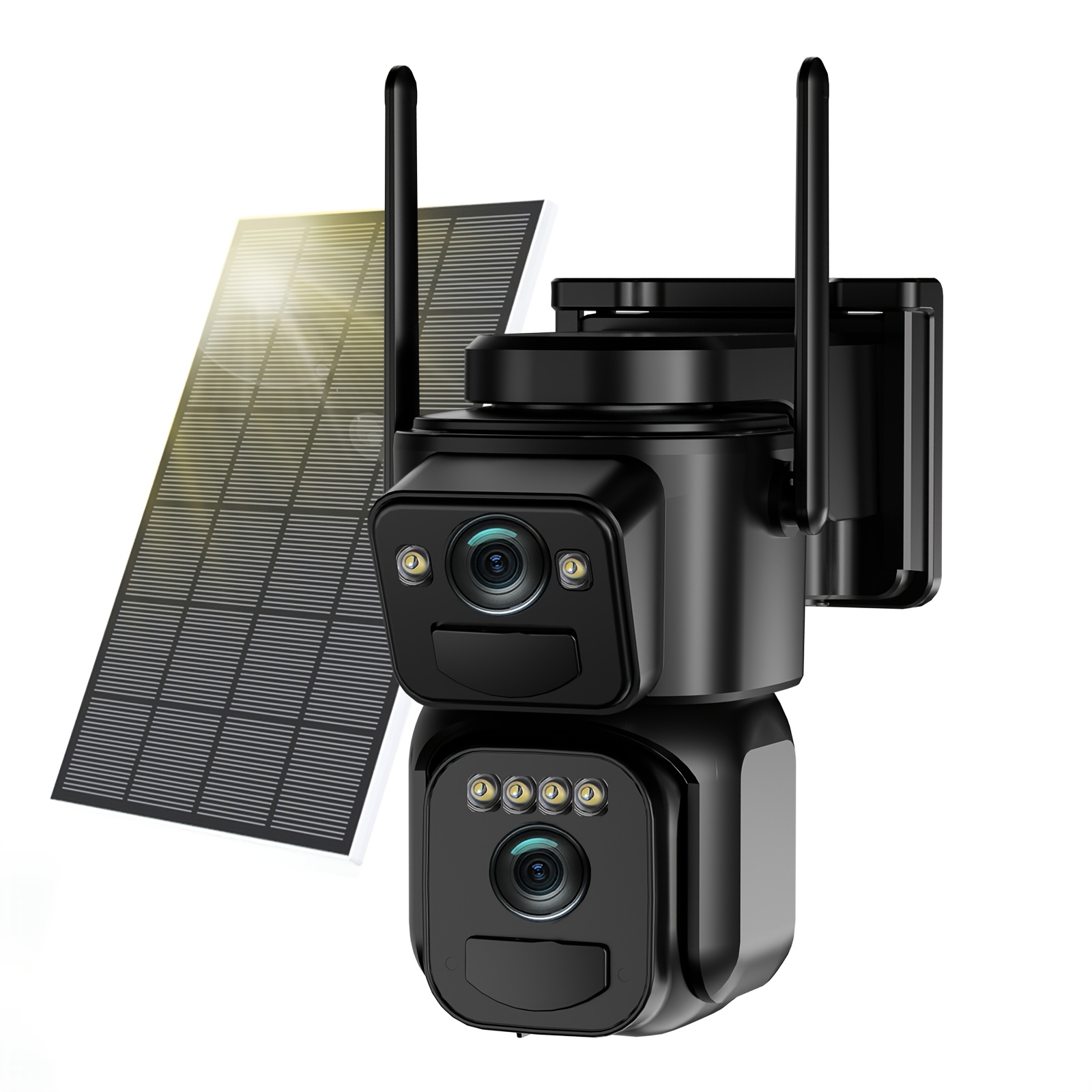 TEMU [10x Zoom] 360-degree Low-power Cctv Solar Panel Battery 2k Qhd Wifi Camera With Spotlight Alarm, Motion Detection, Color Night Vision, Audio, 1
