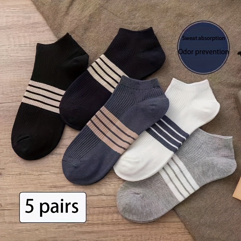 

5 Pairs Of Men's Fashion Anti Odor & Sweat Absorption Low Cut Socks, Comfy & Breathable Socks, For Spring And Summer