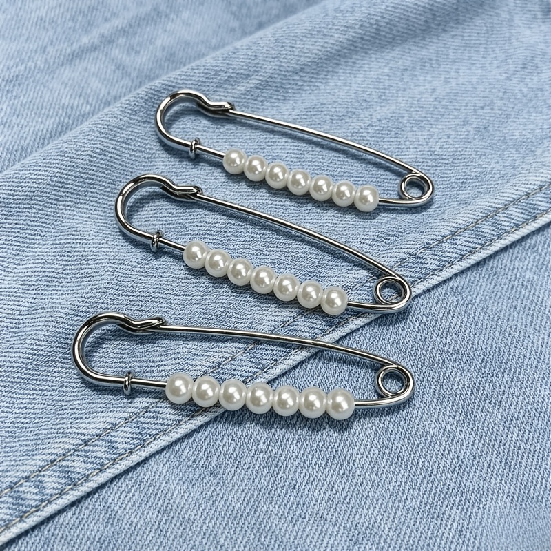 3pcs Pearl Waist Pin Scarf Safety Hijab Clip Shawl Pin Brooch Sweater Pins Brooches For Women