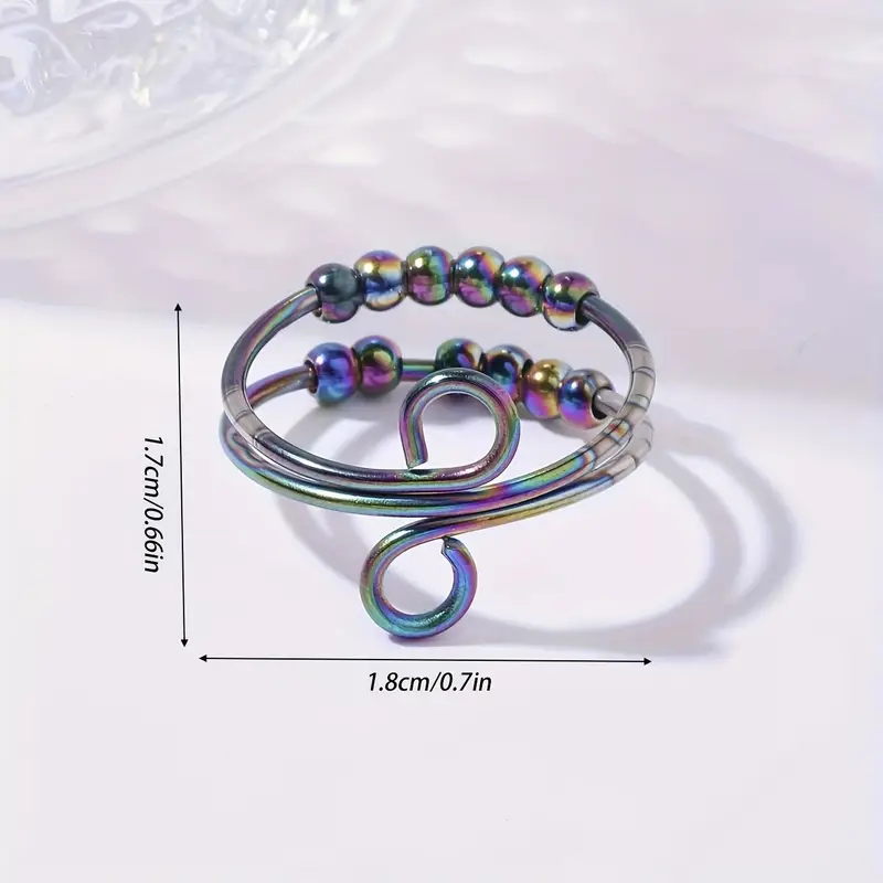 1pc adjustable stainless steel infinity anxiety relief ring with colorful beads creative fidget spinner ring gift for women and girls Product details 3