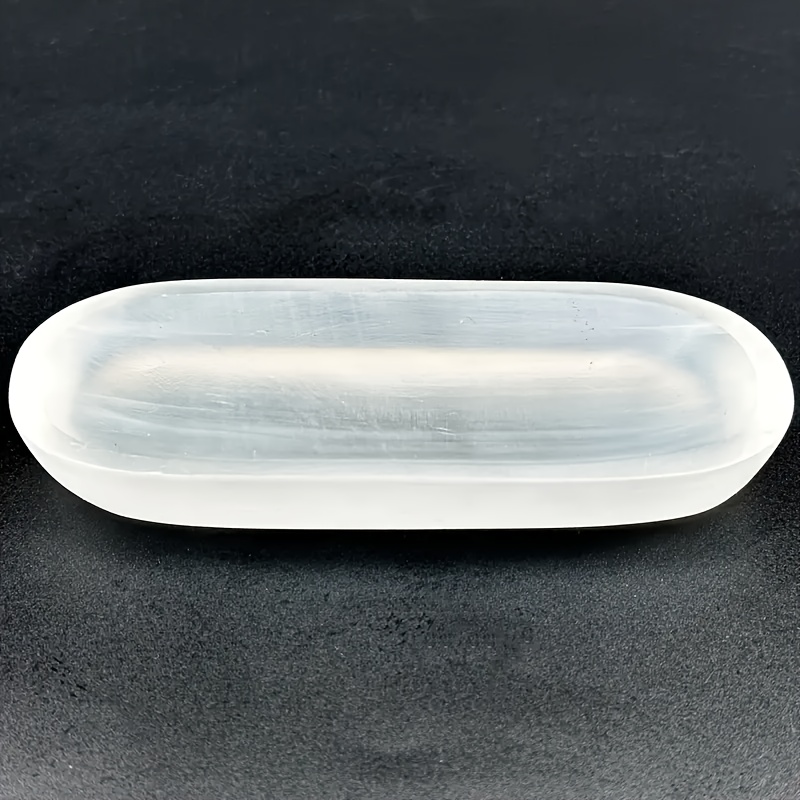 TEMU 1pc Selenite Bowl Plate Ornament, Irregular Oval Carved Quartz Crystal, Crystal Storage Decoration, Gift For Friend, Office Bedroom Living Room