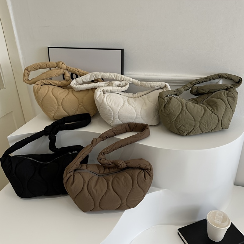 

Cozy Puff, Chic Puffer Crossbody Bag For Women - Fashionable Fluffy Handbag With Adjustable Strap, Casual & Shopping - Army Green