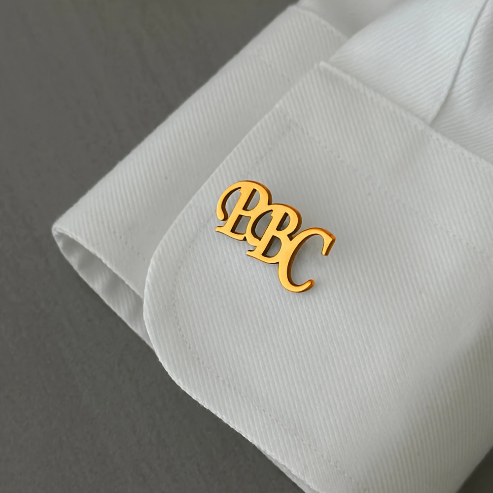 TEMU Customize A Pair Of 3-letter Cufflinks Stainless Steel Golden Monogram Gentleman Cufflinks Personalized 1-3 Letter Men's Elegant Shirt Cufflinks
