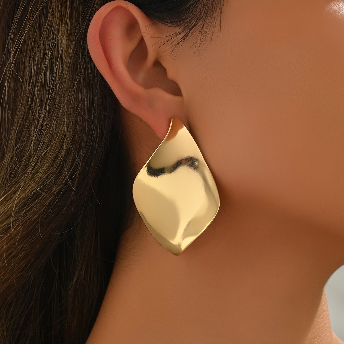 Irregular Large Stud Earrings, Exaggerated Golden Accessory