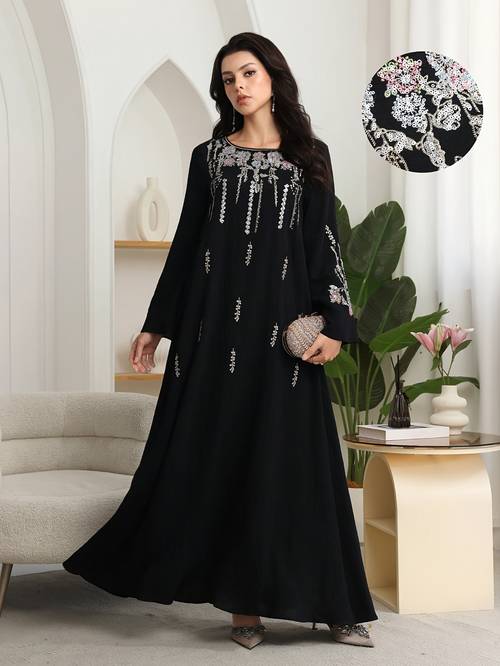 Artikelbild al damen elegantes besticktes kleid, minimalistische mode für casual , bescheidener kaftan