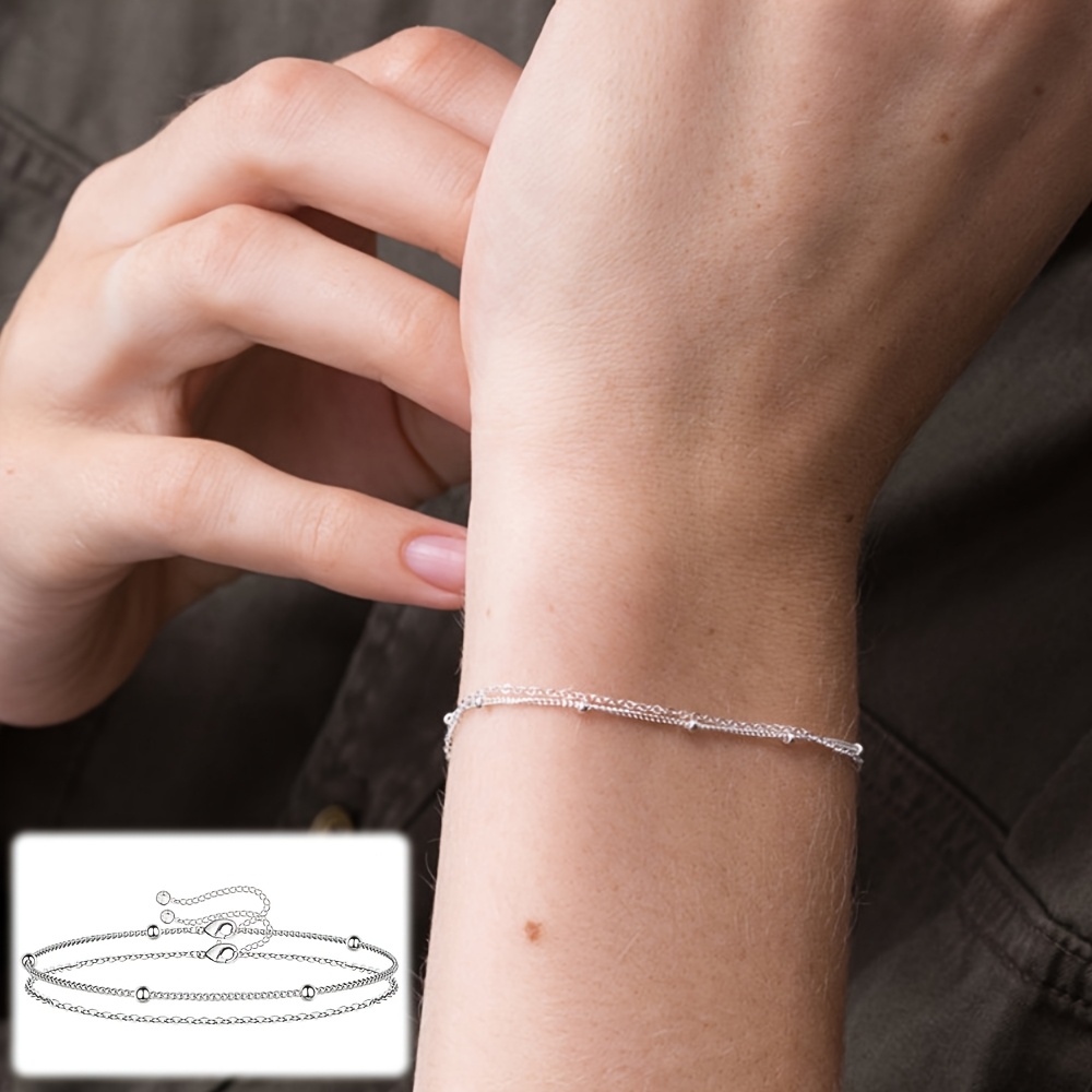 2pcs Women's Fashion Bracelet Set, Minimalist Double Layer