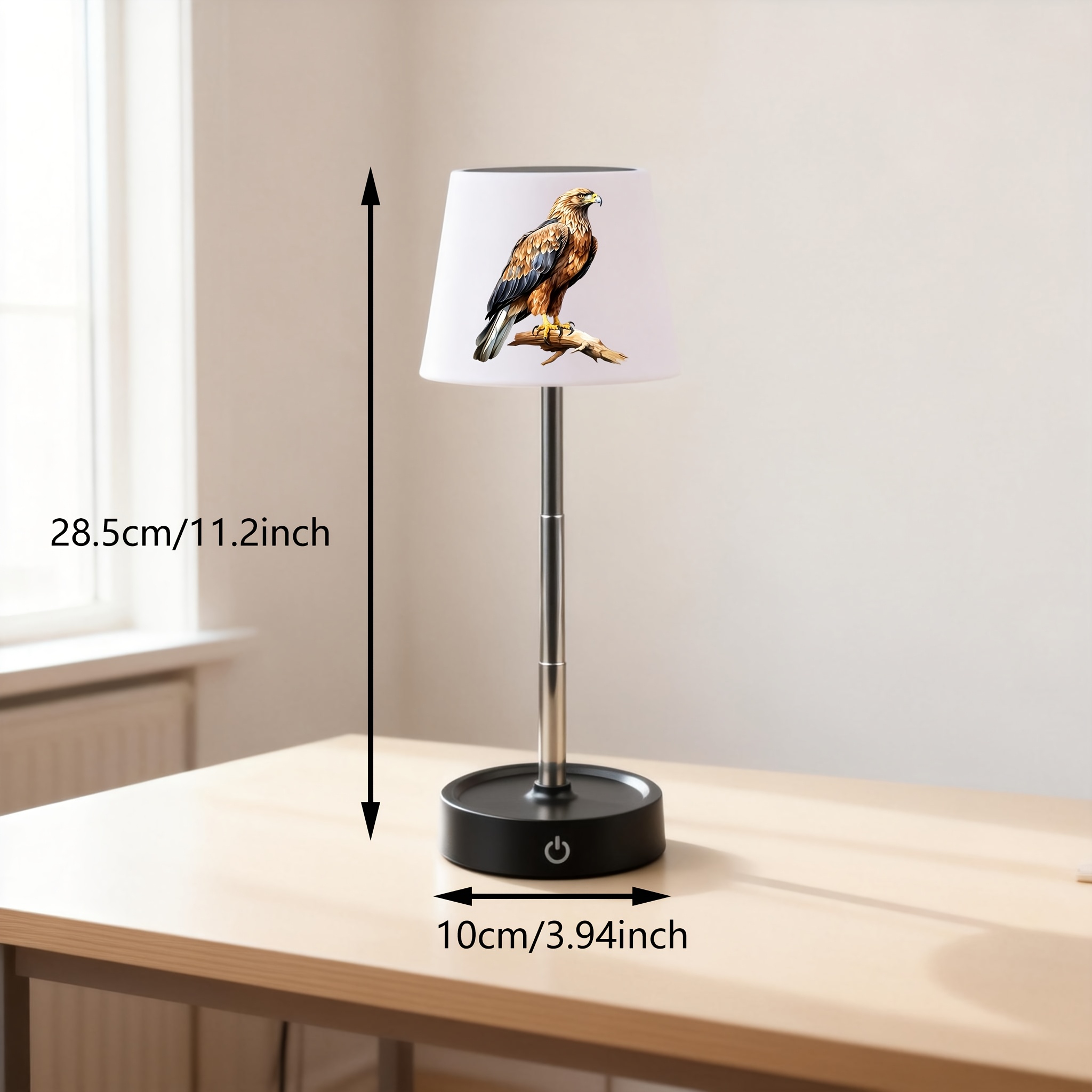 Golden Eagle Perched on Branch Pattern Desk Lamp, Dimmable LED