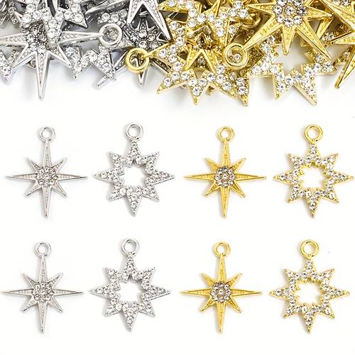 10pcs light pointed star charms with sparkling rhinestones clavicle chain necklace bracelet earrings keychain clothing decorations diy star shape alloy pendants fashion versatile accessory