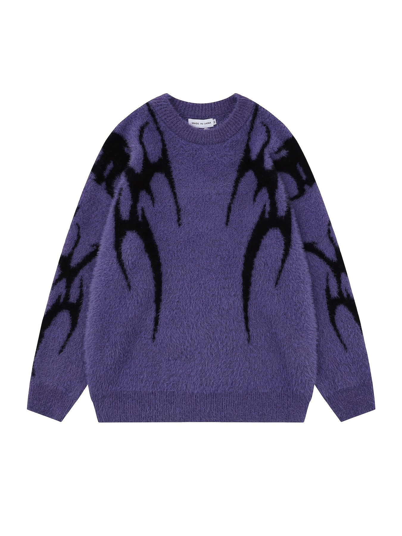 Fire Pattern Knitted Sweater, Men's Casual Warm Slightly Stretch Crew Neck Pullover Sweater For Men Fall Winter