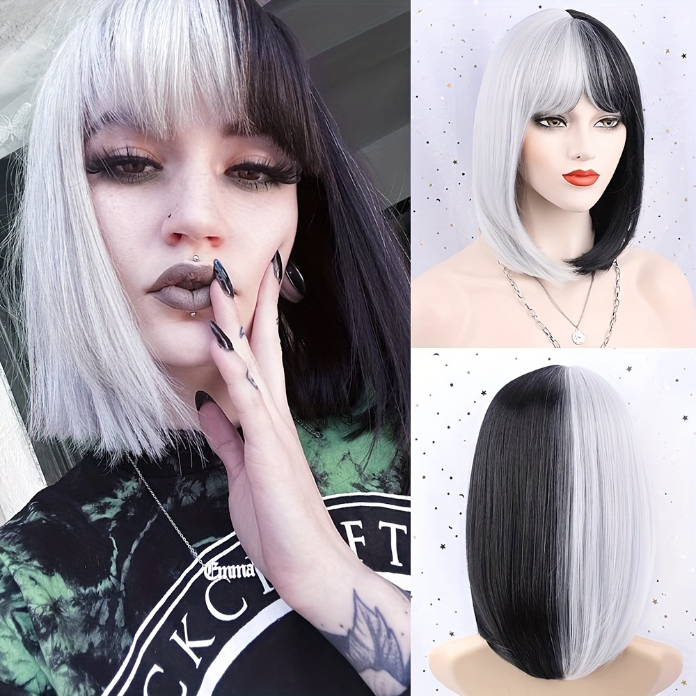 

Short Straight Synthetic Hair Wig With Bangs, Short Straight Wigs For Women, Colorful Bob Wigs For Cosplay Daily Party Use
