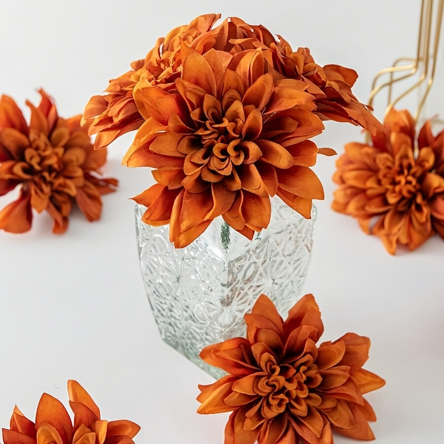 TEMU 5-pack Champagne-colored Artificial Dahlias With Stems, -like Faux Flowers, Suitable For Home Interior Decor, Spring Table Centerpieces, Outdoor