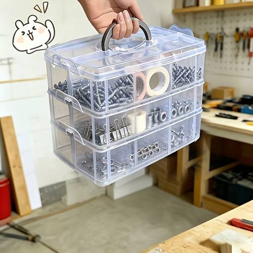 item picture three tier 18 compartment transparent storage box with lid and handle transparent tool organizer suitable for sorting screws nuts and nuts