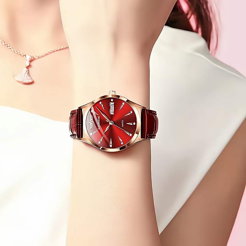 1 Nieuwe Stijlvolle en Casual PU-leren Trendy, Elegante, Verfijnde, Simpele en Veelzijdige Zakelijke Dameshorloge met Quartz. Toont Weekdag, Datum en is een Ideale Cadeaukeuze voor Verjaardagen, Feestdagen, Jubilea, of als Cadeau voor Jezelf, Familie, Geliefden of Vrienden