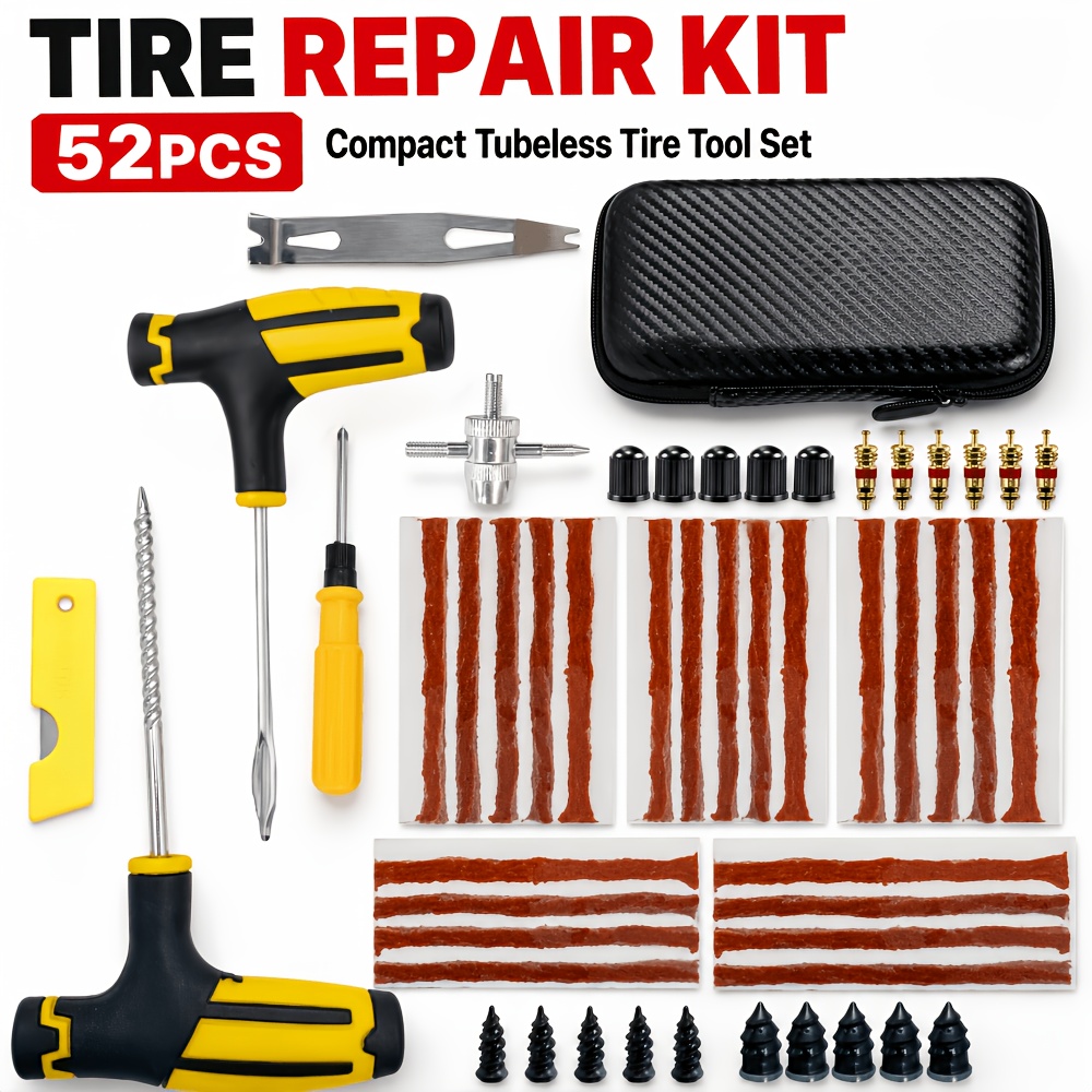 TEMU 52/68pcs Car Motorcycle Tire Repair Kit Tire Repair Kit Automotive Tire Emergency Repair Kit For And Recovery Puncture Plug Tool
