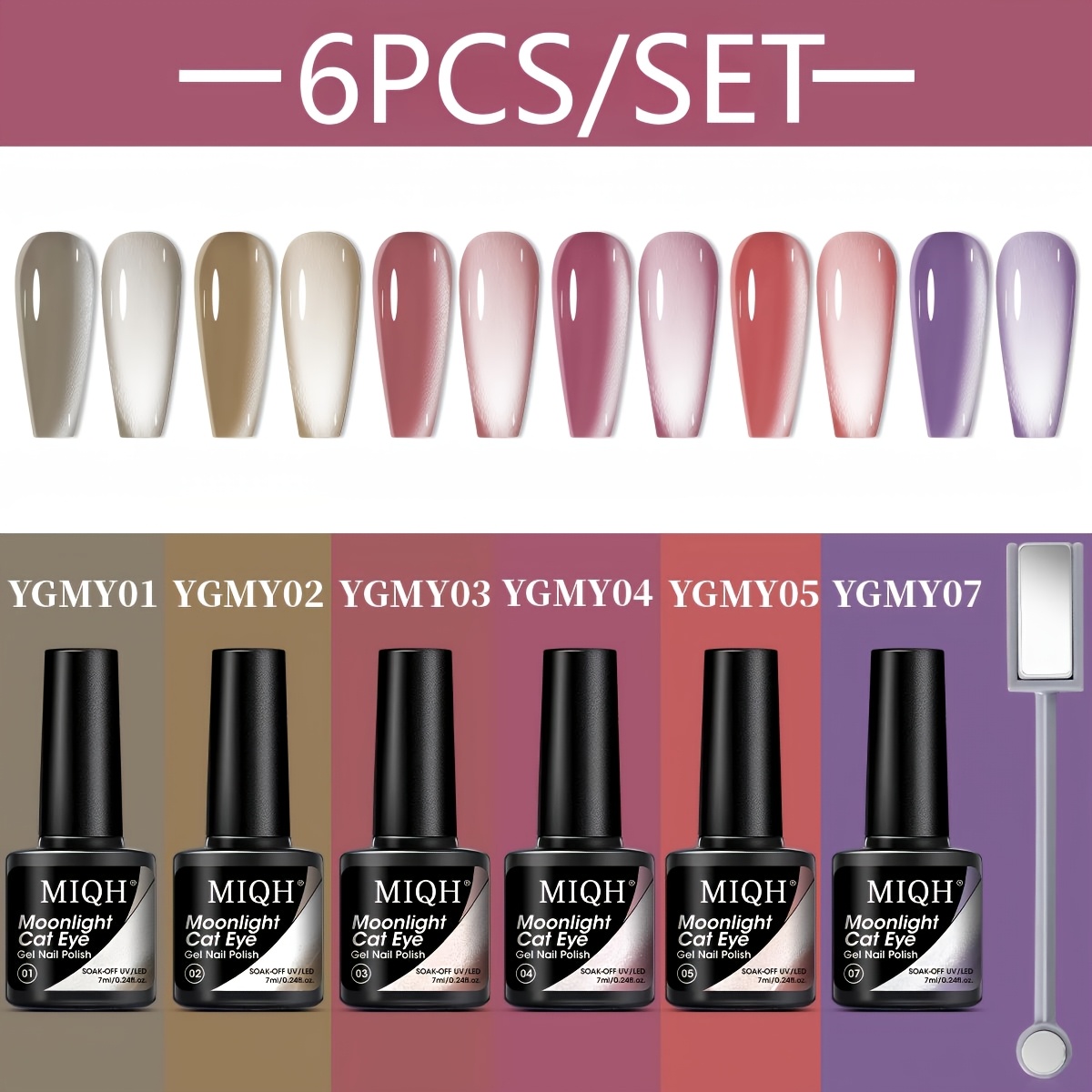 TEMU 2026 Nail Polish 6pcs 1 Bottle 7ml High Gloss Led Light Curing Long Wearing Non Peeling Fit For Home Manicure Outdoor Styling Party Gathering