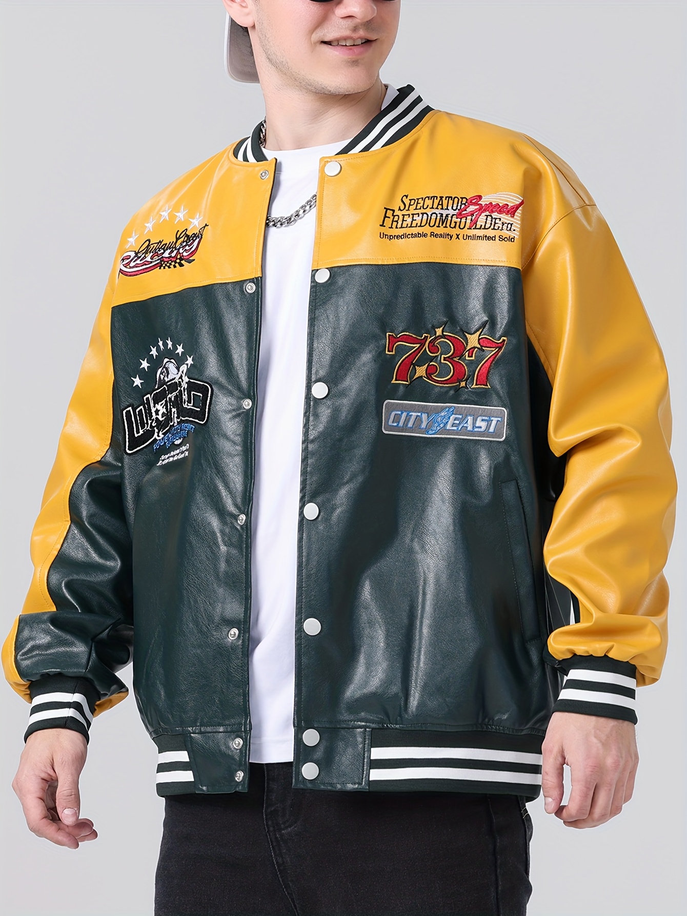 Cuir City Blouson Jaune Homme Veste Moto Rétro Homme Style Varsity