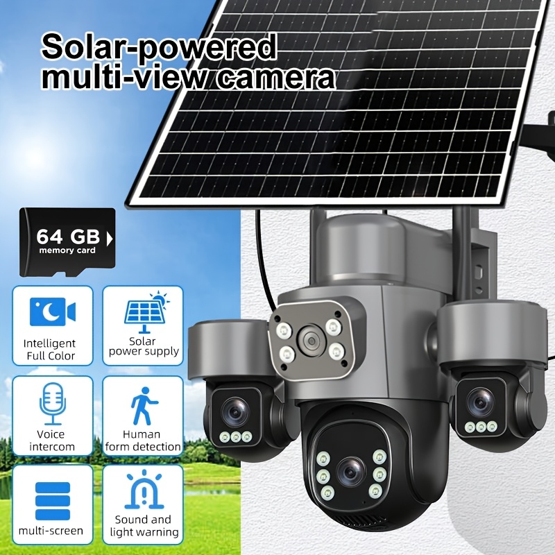 TEMU 4k Hd Solar-powered Wireless Outdoor Security Camera, 2.4ghz Wifi Ptz Camera, 355° Panoramic Home Security System With Color Night Vision,