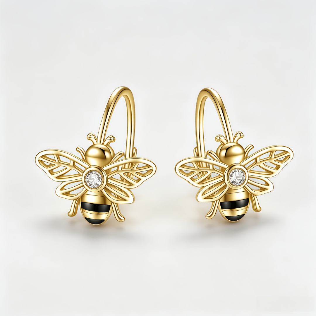 TEMU A Pair Of Hollow-out Enamel Drip Small Bee Stud Earrings, Copper With Synthetic Cubic Zirconiaia Inlay And Enamel Drip, Women's Niche