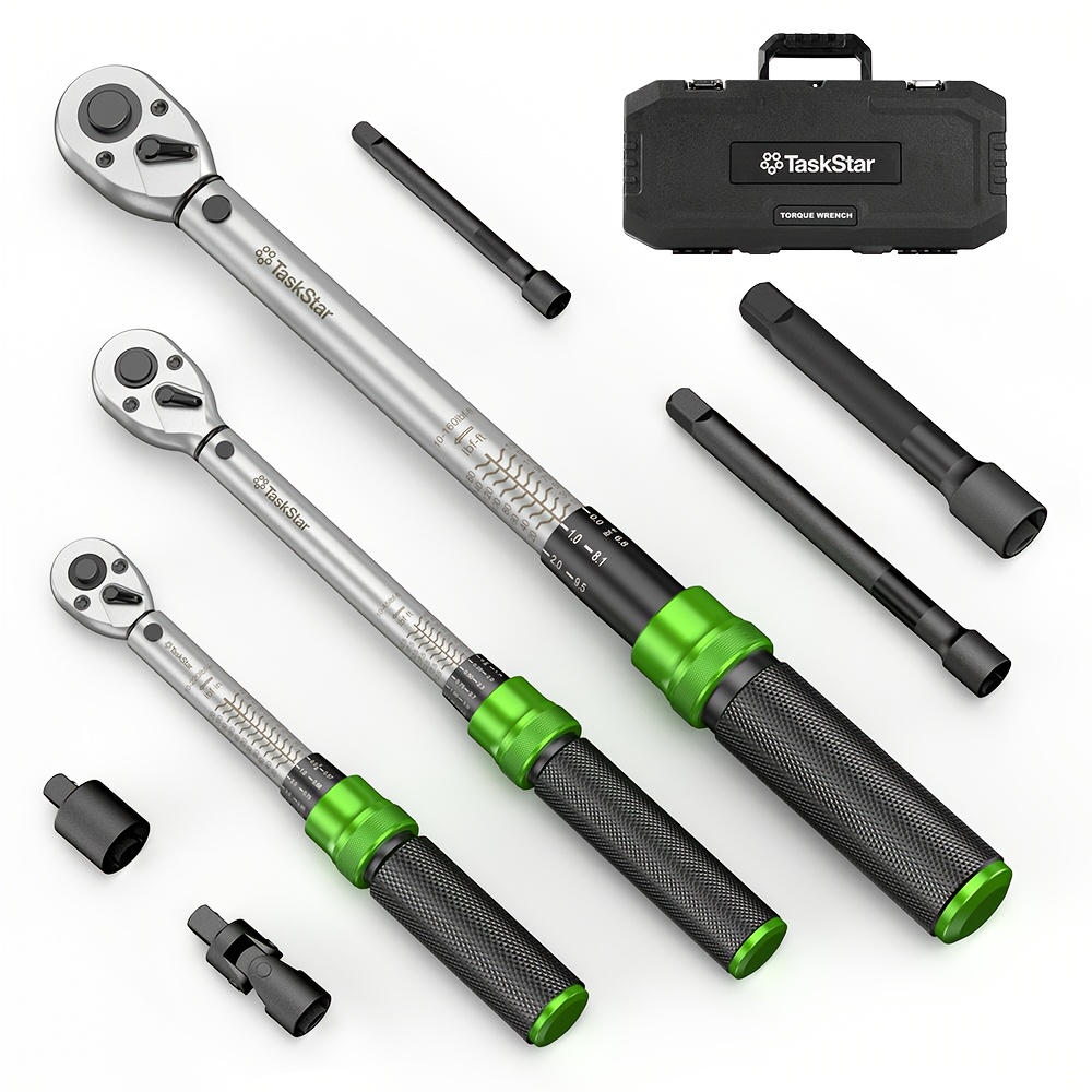 TEMU 1/4 3/8 1/2-inch Torque Wrench, 8pcs Torque Wrench Set 10-160ft.lb, 10.0-227.0 N.m With Adapters, +-3% , For Bike, Moto, Car Repair