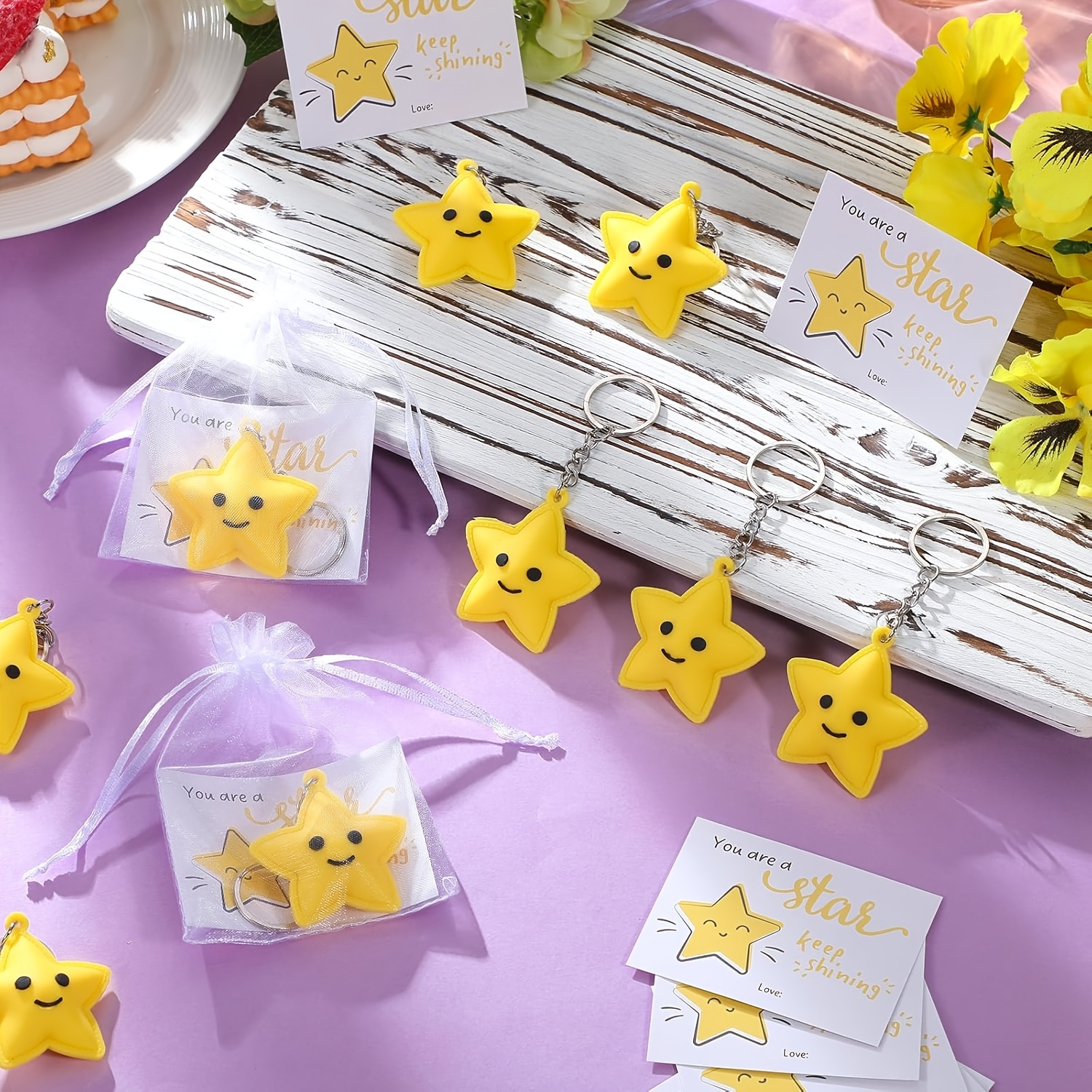 item picture gift for her him 30pcs cute star keychains with inspirational   and clear organza bags thank you gift for rewards parties suitable for gifting   team rewards 10 sets