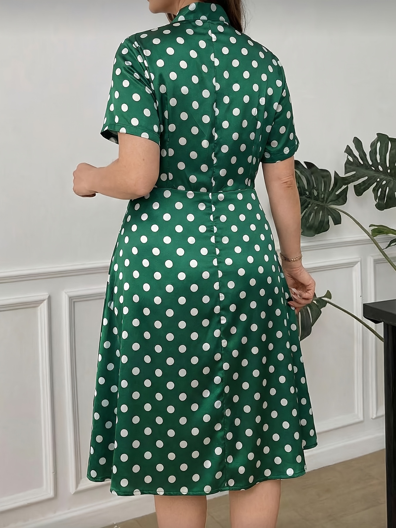 green satin polka dot dress Green Polka Dot Tie Neck Midi Dress & Reviews - Green - Dresses main image 1