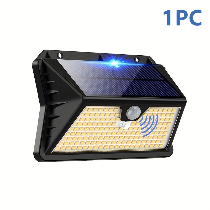 E-shop 185LED Warmlicht-Wandlampe Outdoor Solar, 3- Solar-Gartenlampe mit Bewegungsmelder, IP65 Solar-Außenwandlampe, geeignet für Hof, Weg, Haustür,